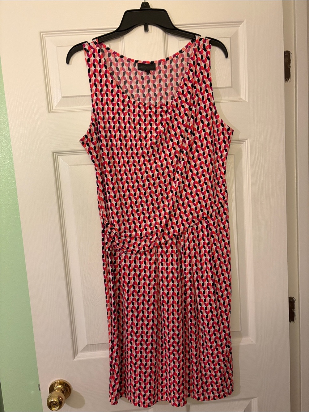 Worthington Pink Red and White Sleeveless Geometric Dress